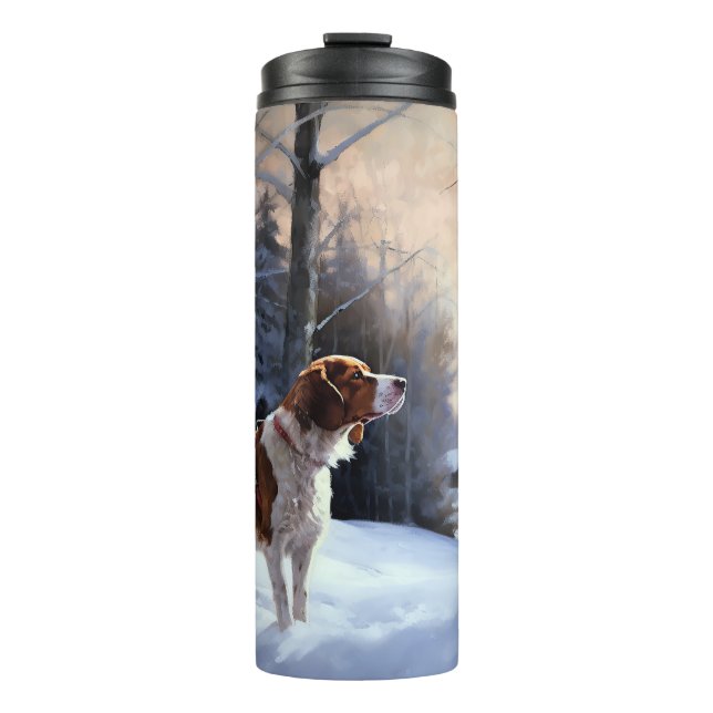 Brittany Spaniel Let It Snow Weihnachten Thermosbecher (Vorderseite)