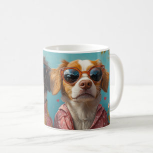 Brittany Spaniel mit Herzrosen zum Valentinstag  Kaffeetasse