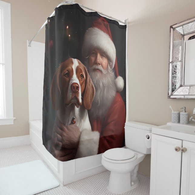 Brittany Spaniel mit Weihnachten im Weihnachtsmann Duschvorhang (Beispiel)