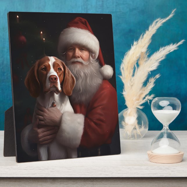 Brittany Spaniel mit Weihnachten im Weihnachtsmann Fotoplatte (Seite)