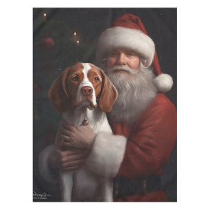 Brittany Spaniel mit Weihnachten im Weihnachtsmann Tischdecke