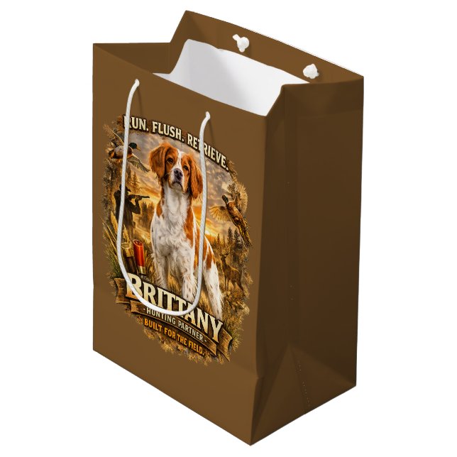 Brittany Spaniel Mittlere Geschenktüte (Vorderseite Schrägansicht)
