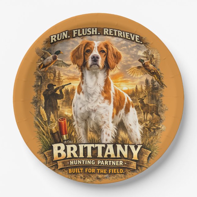 Brittany Spaniel Pappteller (Vorderseite)