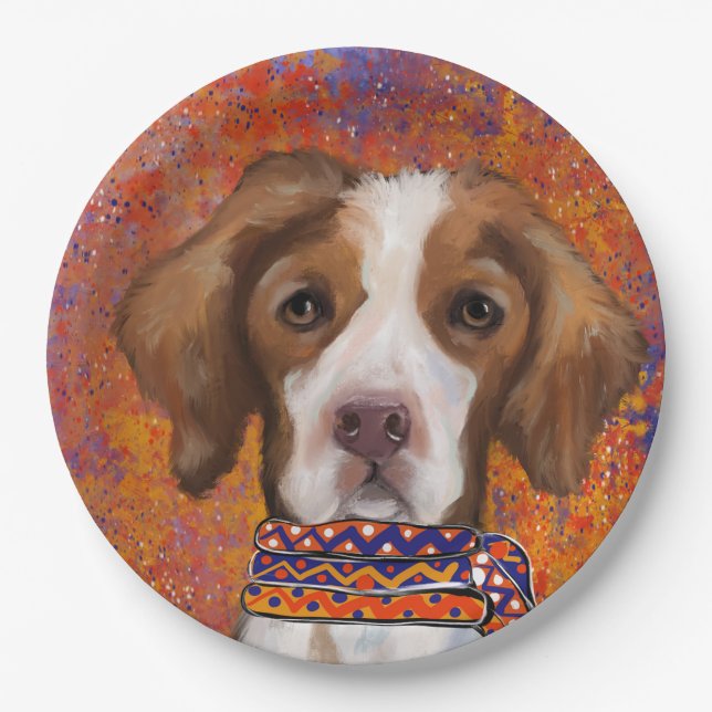 Brittany Spaniel Pappteller (Vorderseite)