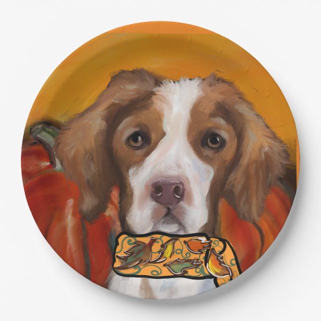 Brittany Spaniel Pappteller (Vorderseite)