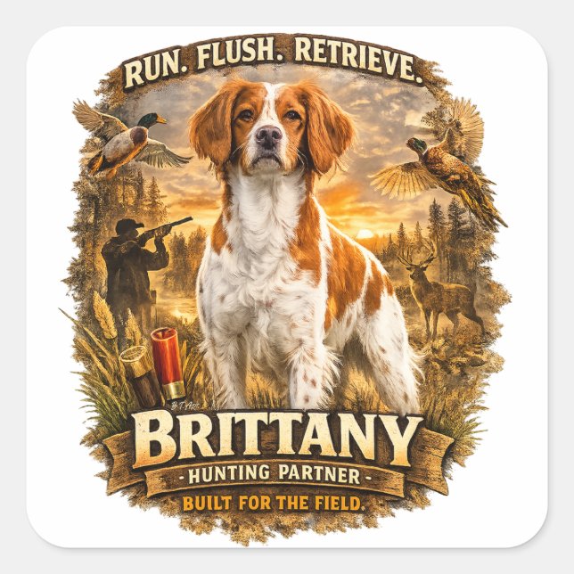 Brittany Spaniel Quadratischer Aufkleber (Vorderseite)