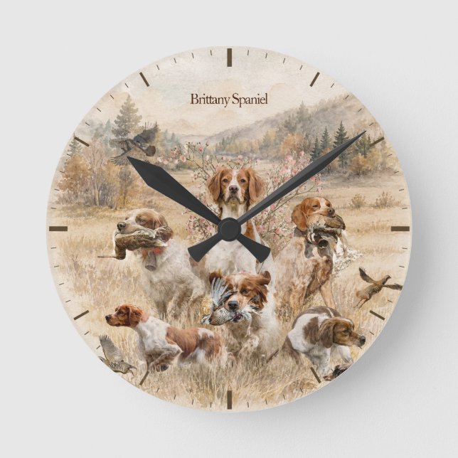 Brittany Spaniel  Runde Wanduhr (Vorderseite)