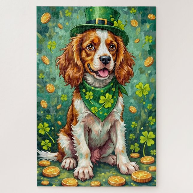 Brittany Spaniel St. Patrick’s Day Glückshund (Vertikal)