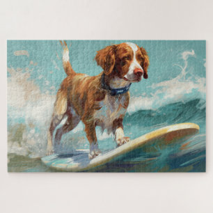 Brittany Spaniel Strand Surfen Malerei