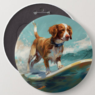 Brittany Spaniel Strand Surfen Malerei Button