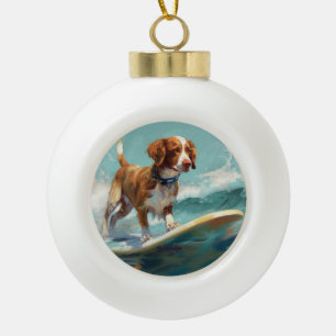 Brittany Spaniel Strand Surfen Malerei Keramik Kugel-Ornament