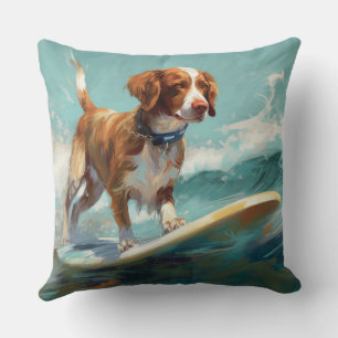 Brittany Spaniel Strand Surfen Malerei Kissen