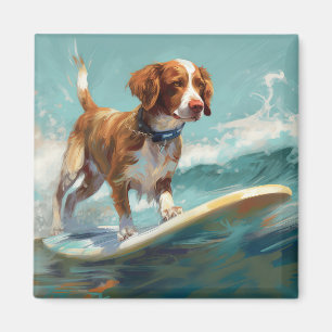 Brittany Spaniel Strand Surfen Malerei Magnet