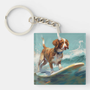 Brittany Spaniel Strand Surfen Malerei Schlüsselanhänger