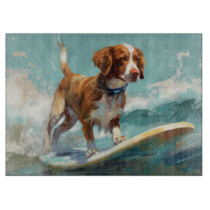 Brittany Spaniel Strand Surfen Malerei Schneidebrett