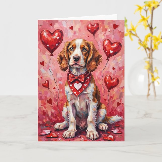 Brittany Spaniel Valentine’s Day Dog with Hearts Karte (Gelbe Blume)