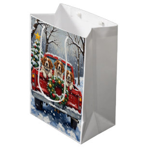 Brittany Spaniel Weihnachten Rotes Lastwagen Ferie Mittlere Geschenktüte