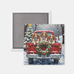 Brittany Spaniel Weihnachten Rotes Lastwagen Urlau Magnet