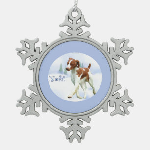 Brittany Spaniel Weihnachten Schneeflocken Zinn-Ornament