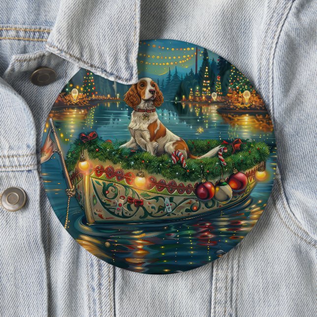 Brittany Spaniel Weihnachts Feierliche Reise Button (Beispiel)