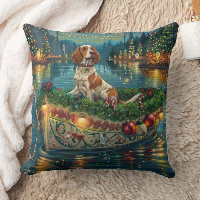 Brittany Spaniel Weihnachts Feierliche Reise Kissen (Decke)
