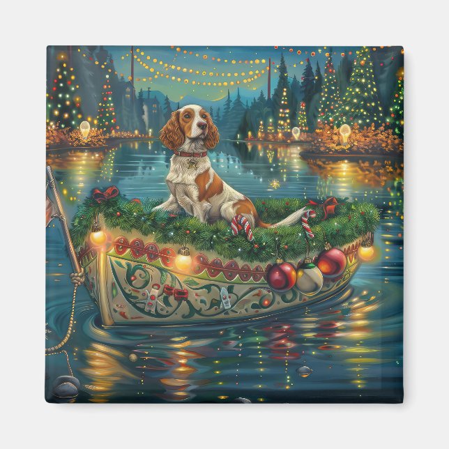 Brittany Spaniel Weihnachts Feierliche Reise Magnet (Vorne)