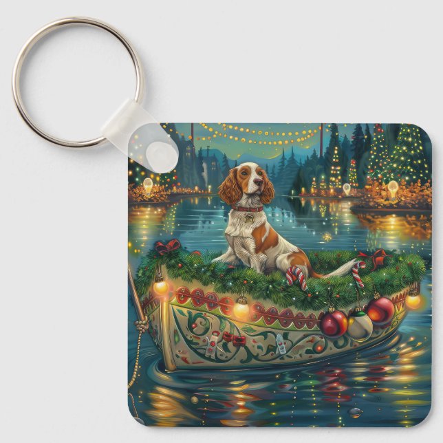 Brittany Spaniel Weihnachts Feierliche Reise Schlüsselanhänger (Vorderseite)