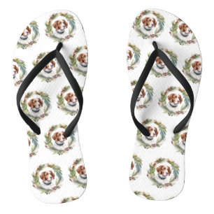 Brittany Spaniel Weihnachtsfeiertag Festliche Jung Flip Flops