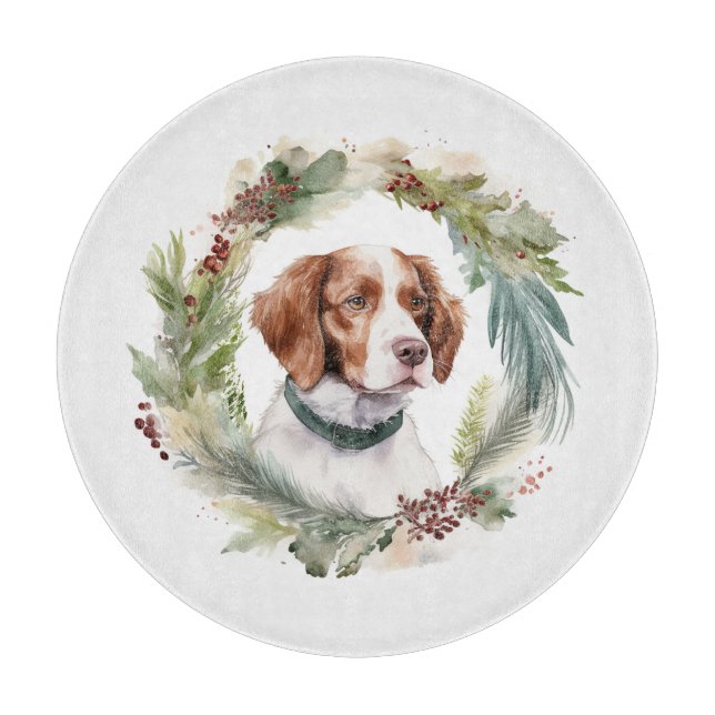 Brittany Spaniel Weihnachtsfeiertag Festliche Jung Schneidebrett (Vorderseite)