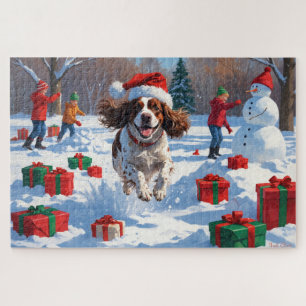 Brittany Spaniel Weihnachtsfestliche Schneeszene