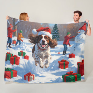Brittany Spaniel Weihnachtsfestliche Schneeszene Fleecedecke