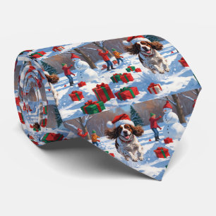 Brittany Spaniel Weihnachtsfestliche Schneeszene Krawatte