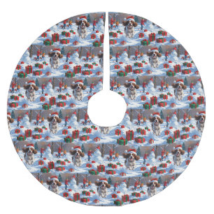 Brittany Spaniel Weihnachtsfestliche Schneeszene Polyester Weihnachtsbaumdecke
