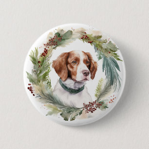 Brittany Spaniel Weihnachtskranz Festlicher Hund Button