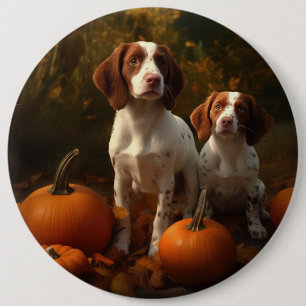 Brittany Spaniel Welpe Autumn Delight Pumpkin Button