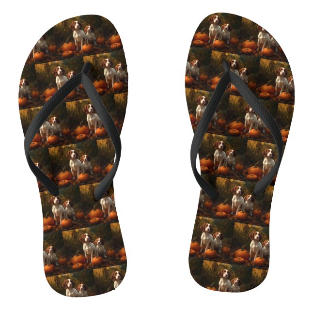 Brittany Spaniel Welpe Autumn Delight Pumpkin Flip Flops (Fußbett)
