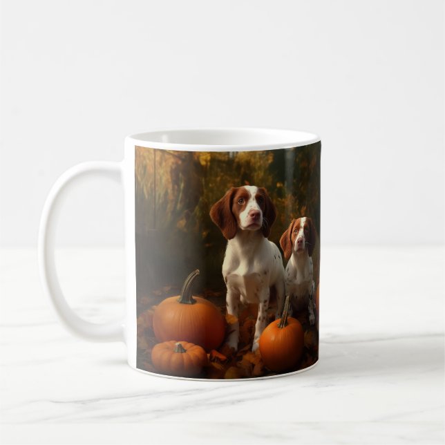 Brittany Spaniel Welpe Autumn Delight Pumpkin Kaffeetasse (Links)
