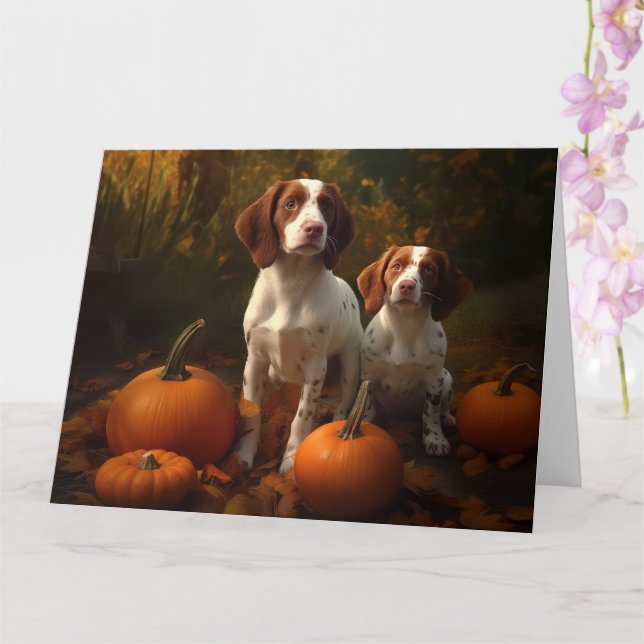 Brittany Spaniel Welpe Autumn Delight Pumpkin Karte (Orchidee)