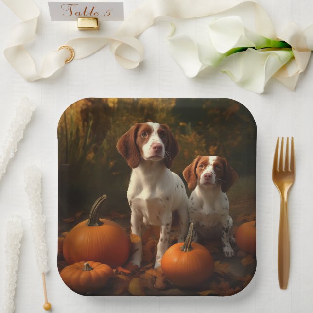 Brittany Spaniel Welpe Autumn Delight Pumpkin Pappteller (Hochzeit)