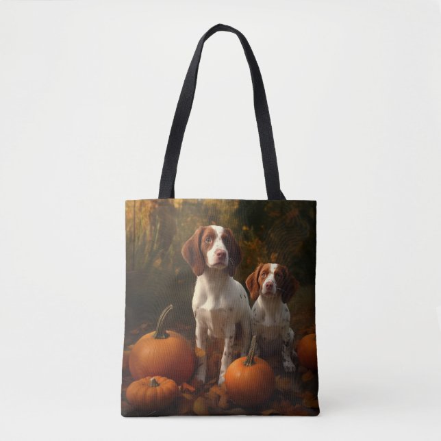 Brittany Spaniel Welpe Autumn Delight Pumpkin Tasche (Vorderseite)