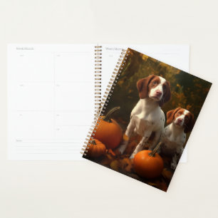 Brittany Spaniel Welpe Herbstfreude Kürbis Planer