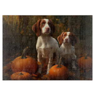 Brittany Spaniel Welpe Herbstvergnügen Kürbis Schneidebrett