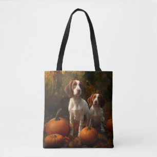 Brittany Spaniel Welpe Herbstvergnügen Kürbis Tasche