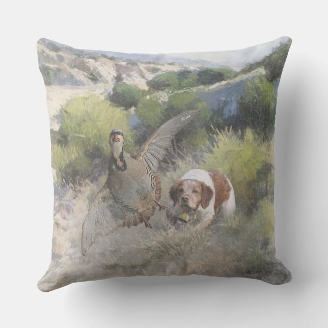 Brittany Spanisch Jagdchukar-Partridge, Art Kissen (Rückseite)