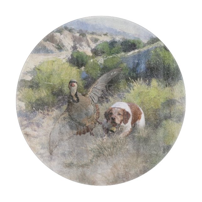 Brittany Spanisch Jagdchukar-Partridge, Art Schneidebrett (Vorderseite)
