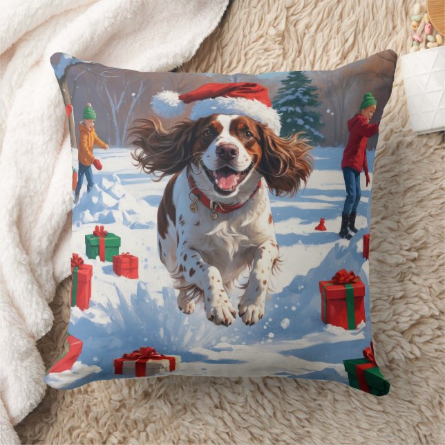 Brittany Spanisch Weihnachts-Feierliche Schneeszen Kissen (Decke)