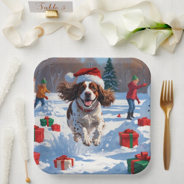Brittany Spanisch Weihnachts-Feierliche Schneeszen Pappteller (Hochzeit)