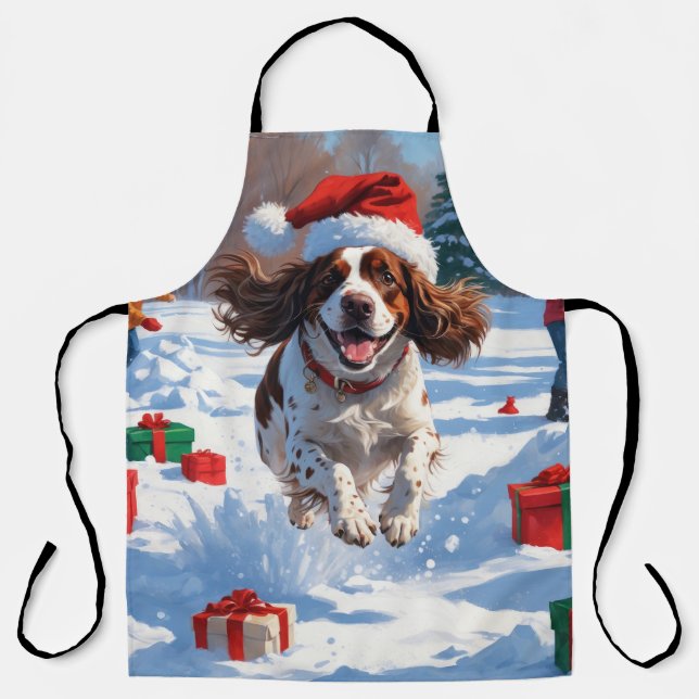 Brittany Spanisch Weihnachts-Feierliche Schneeszen Schürze (Vorderseite)