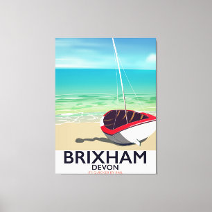 Brixham beach Devon vintage travel poster Leinwanddruck