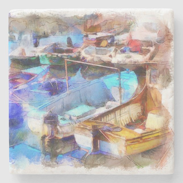 Brixham Harbour Devon UK Steinuntersetzer (Vorderseite)